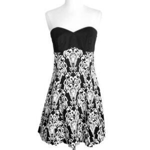 WHBM Black Damask Strapless Cotton Bubble Dress- White House Black Market-‎ Sz 6